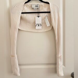 Zara Off-White Ribbed Knit Shrug